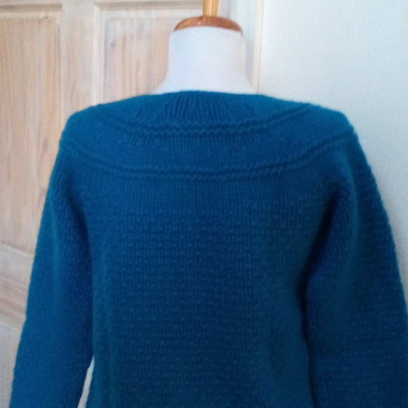SUTTON CASHMERE 70% Wool 30% Cashmere Thick Blue Crewneck Cardigan - Size S - Picture 8 of 10